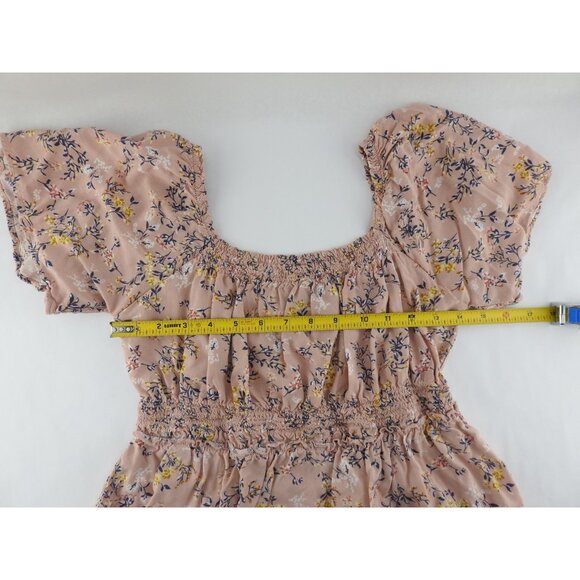 Derek Heart Pink Blush Floral Smocked Peplum Top Size Jrs M Cottagecore - Picture 6 of 8